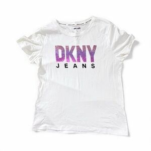DKNY White Tee with Purple Logo Sz Medium